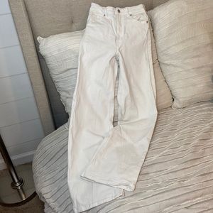 White high waisted flare denim jeans